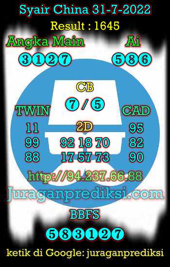 Prediksi China 31 Juli 2022 dan Kode Syair China hari ini adalah Bocoran China serta Prediksi china akurat Minggu 31 7 2022