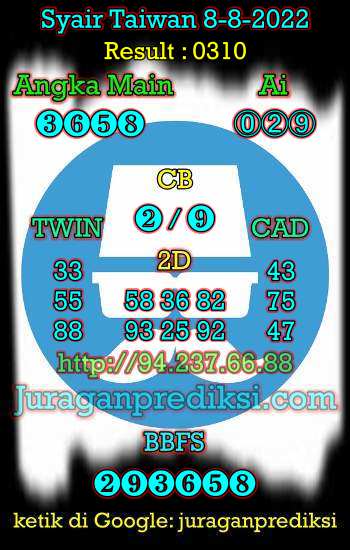 Prediksi Taiwan 8 Agustus 2022 dan juga Syair taiwan hari ini Senin 8 8 2022 adalah angka keluar togel taiwan malam hari ini