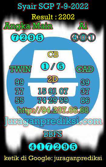 Prediksi SGP 7 September 2022 dari Forum Syair Sgp adalah Kode Syair Sgp hari ini yang diambil dari Forum Syair Singapore